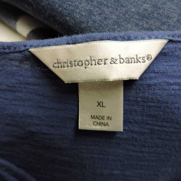 CHRISTOPHER & BANKS woman's embroidered neck Tee plus sz XL blue - Picture 5 of 9